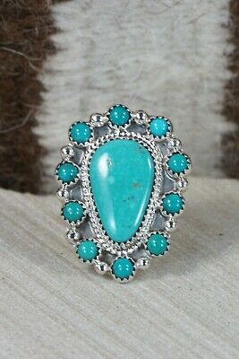 Navajo Turquoise and Sterling Silver Ring - Roberta Begay - Size 8.5