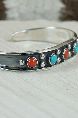 Navajo Coral, Turquoise & Sterling Silver Bracelet - Paul Largo