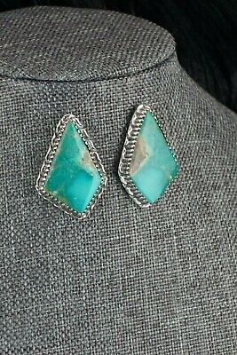 Navajo Turquoise & Sterling Silver Earrings - Alvin Joe - High Lonesome Trading