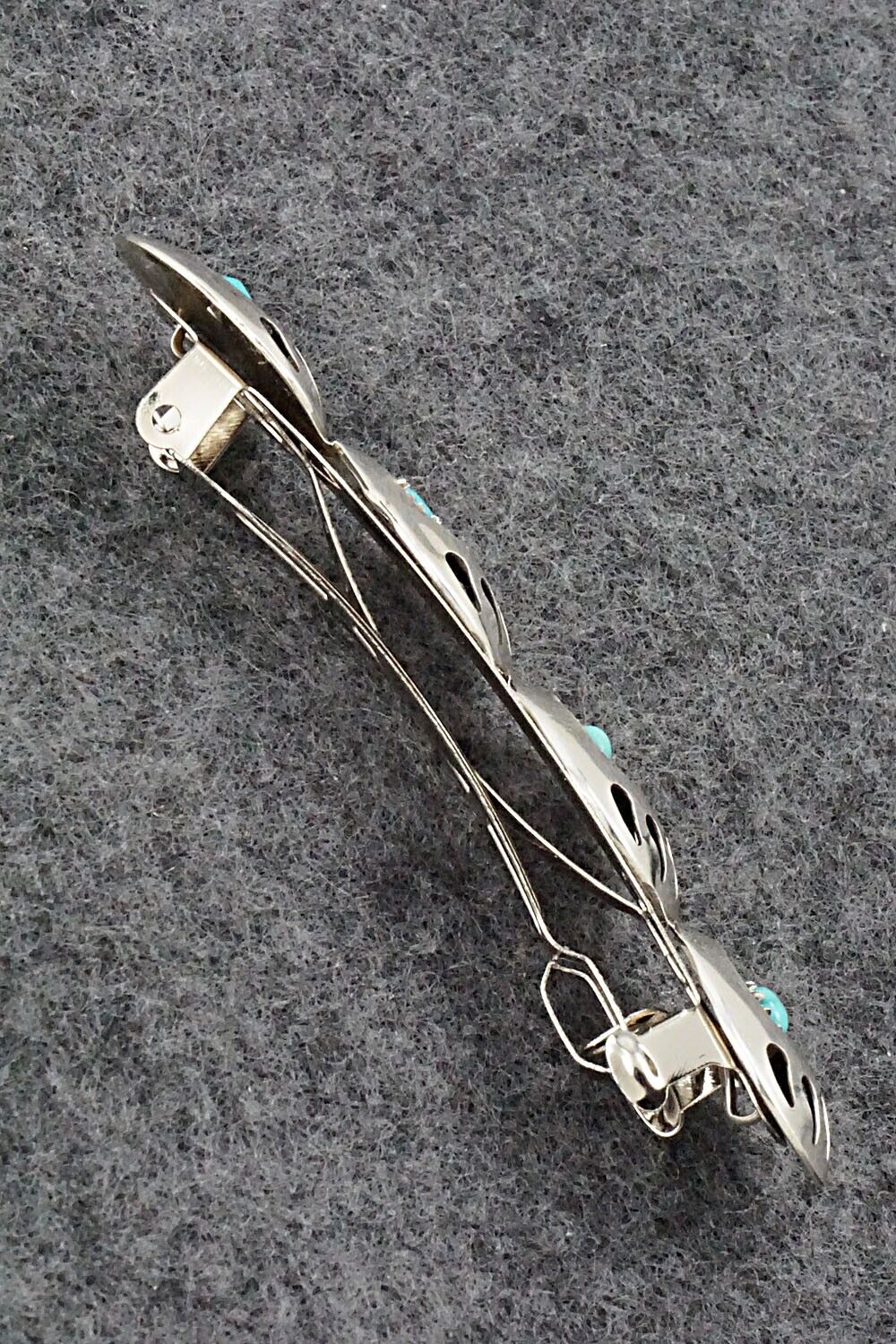 Turquoise & Sterling Silver Hair Barrette - Virginia Long