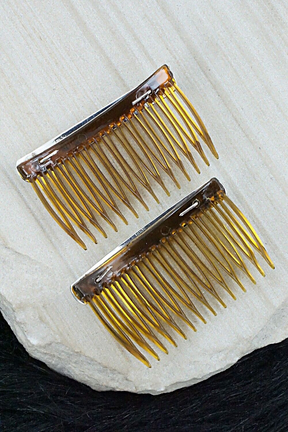 Turquoise, Coral Chip Inlay & Sterling Silver Hair Combs - Joleen Yazzie