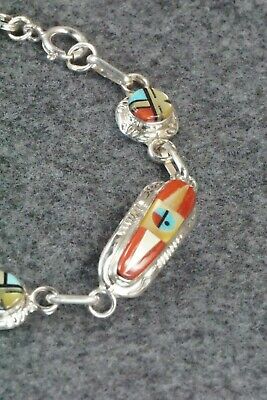 Coral, Mother of Pearl & Sterling Silver Link Bracelet - Patty Edaakie
