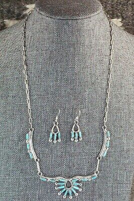 Turquoise and Sterling Silver Necklace and Earrings Set - Veronica Yawakia