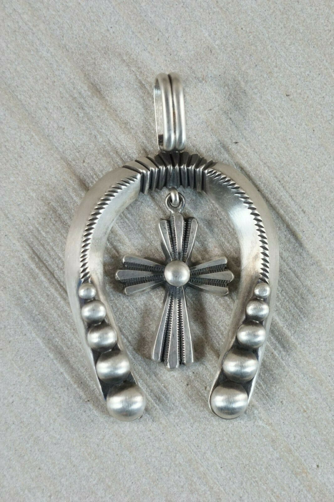Navajo Sterling Silver Naja & Cross Pendant - Calvin Martinez - High Lonesome Trading