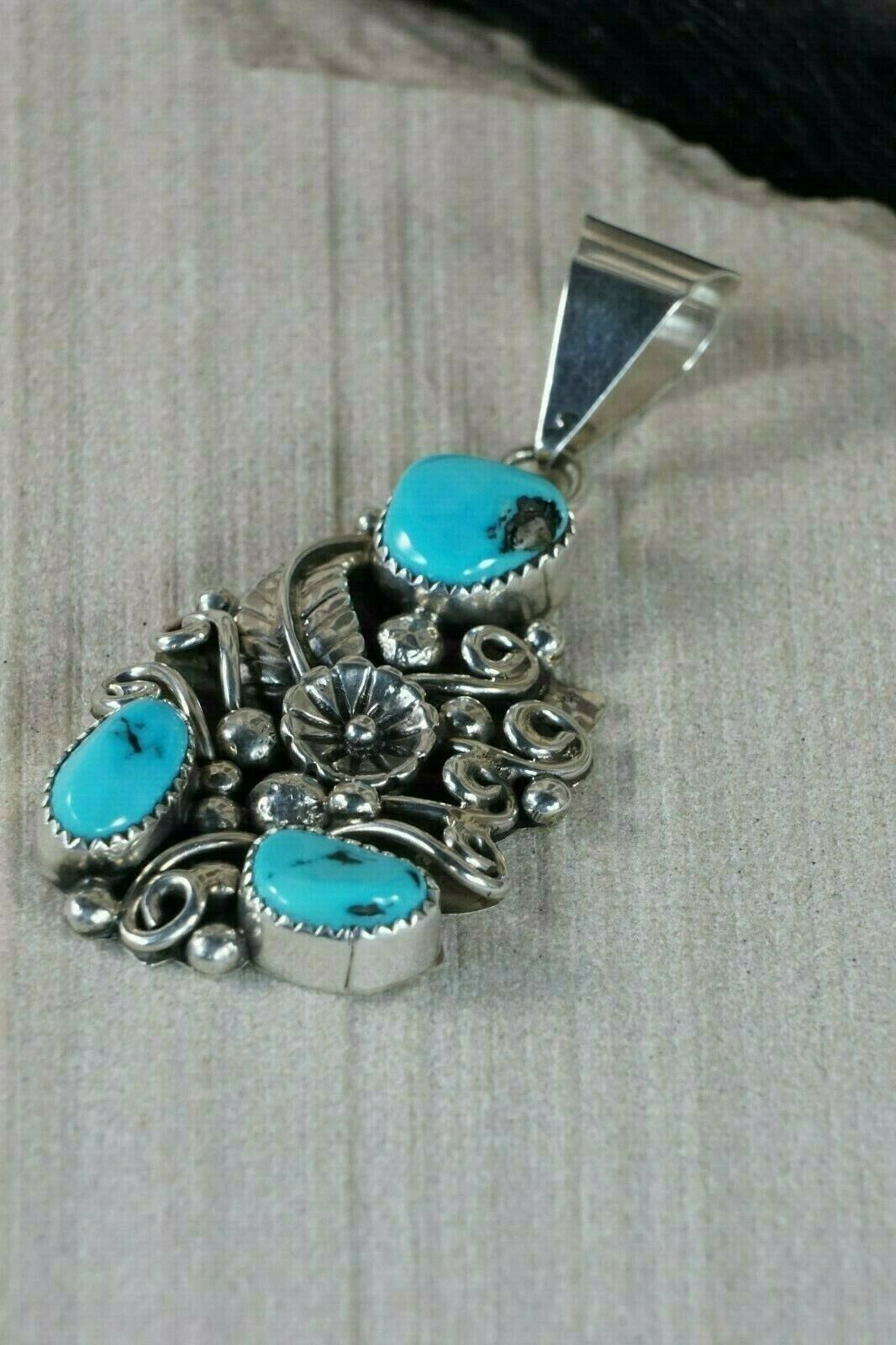 Navajo Turquoise and Sterling Silver Pendant - High Lonesome Trading