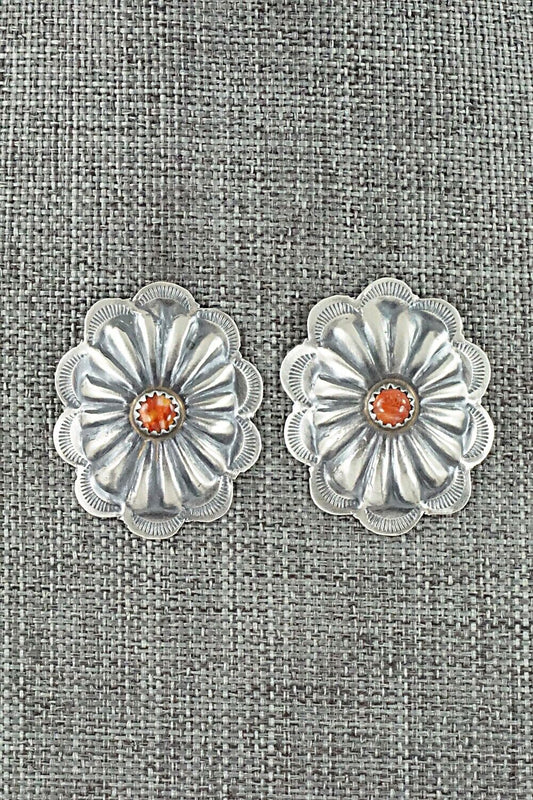 Spiny Oyster & Sterling Silver Earrings - Joan Begay