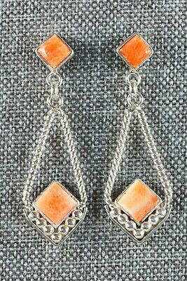 Navajo Spiny Oyster and Sterling Silver Earrings - Lyle Booqua - High Lonesome Trading