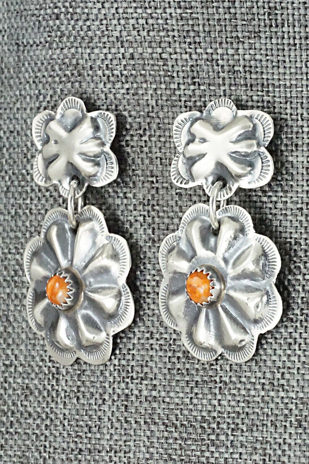 Spiny Oyster & Sterling Silver Earrings - Joan Begay