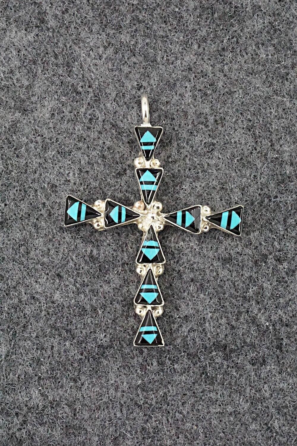 Turquoise, Onyx & Sterling Silver Pendant - Francine Chapito