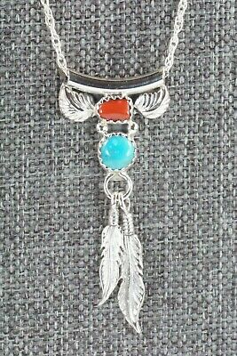 Turquoise, Coral & Sterling Silver Necklace - Sharon McCarthy