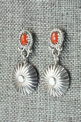 Coral & Sterling Silver Earrings - Adelarae Yazzie