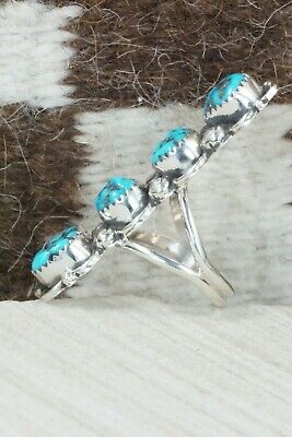 Turquoise & Coral Sterling Silver Ring - Betty House - Size 8