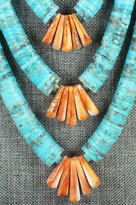 Turquoise, Spiny Oyster & Sterling Silver Necklace - Lupe Lovato
