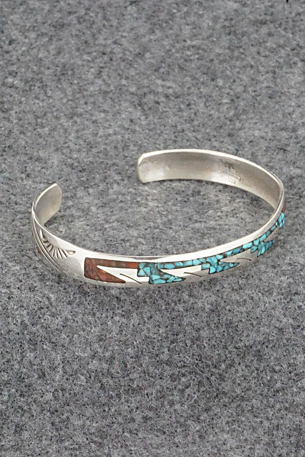 Turquoise, Coral and Sterling Silver Bracelet - Joleen Yazzie