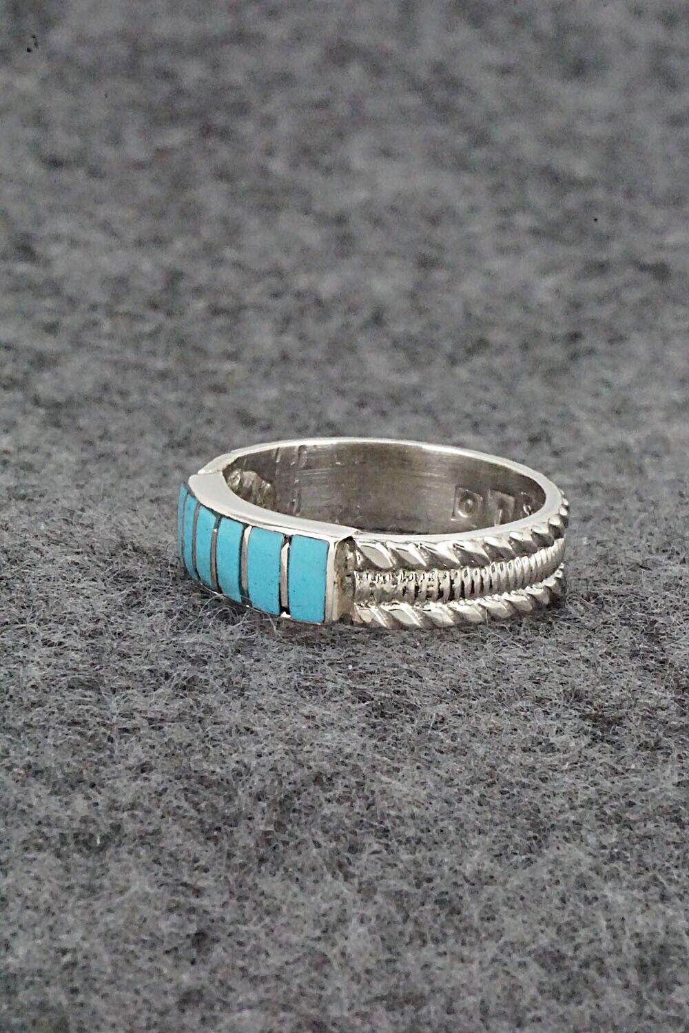Turquoise & Sterling Silver Inlay Ring - Orlando Laweka - Size 7.25