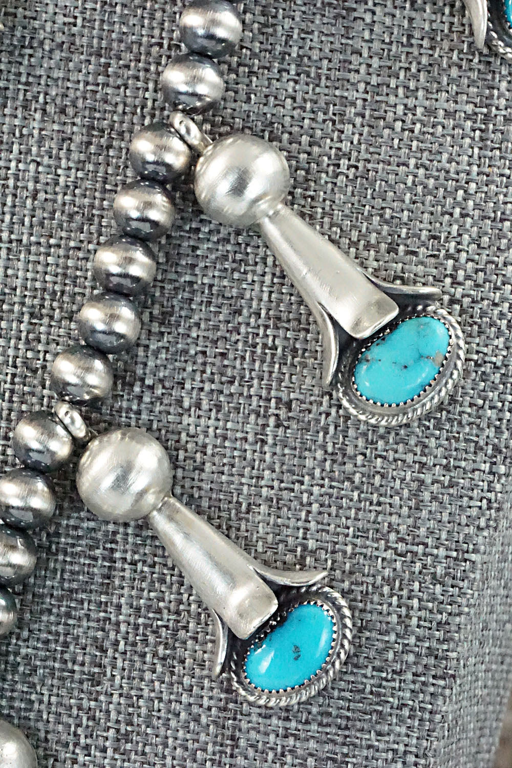 Turquoise & Sterling Silver Squash Blossom Necklace and Earrings - Derrick Gordon Jr.