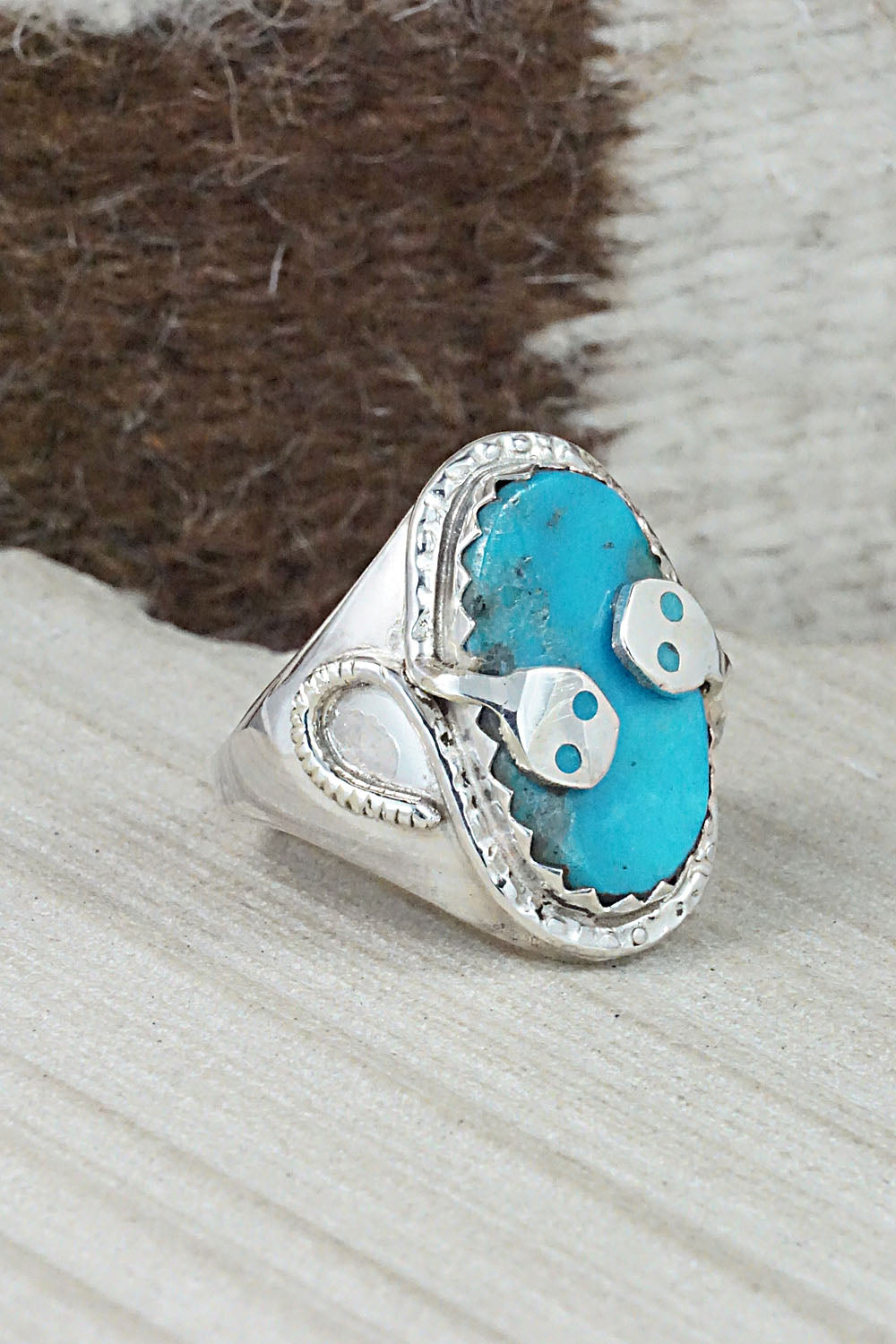 Turquoise & Sterling Silver Ring - Joy Calavaza - Size 12