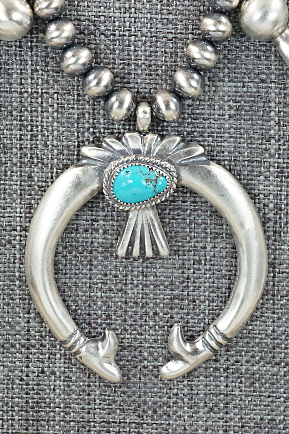 Turquoise & Sterling Silver Squash Blossom Necklace and Earrings - Derrick Gordon Jr.