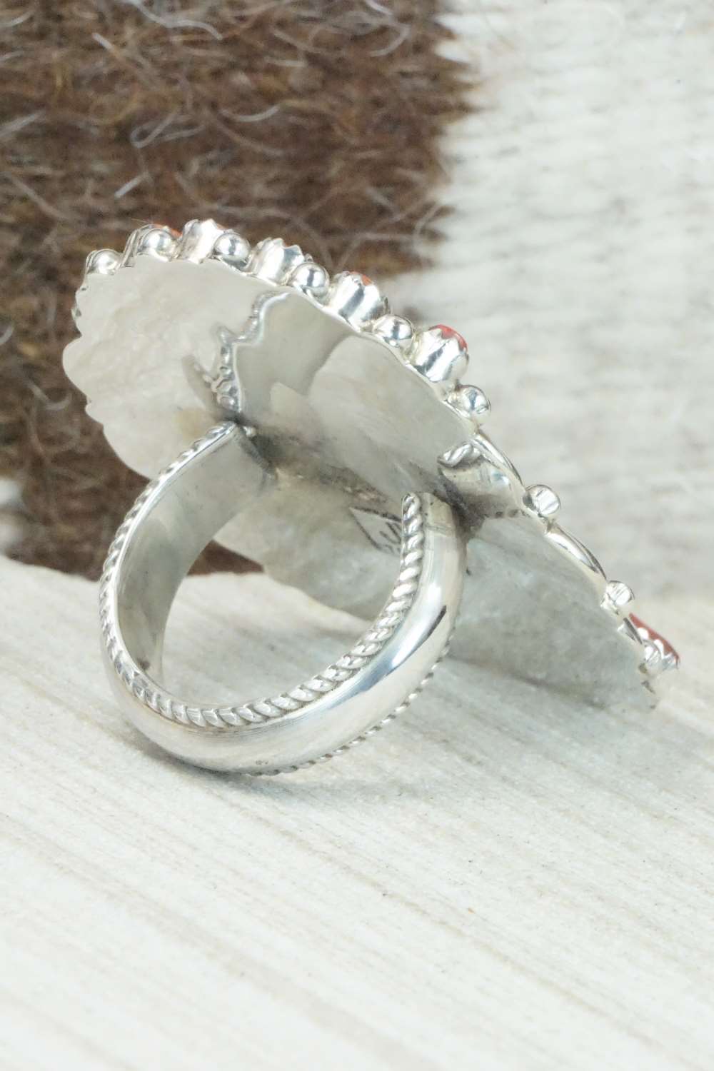 Coral and Sterling Silver Ring - Justina Wilson - Size 8