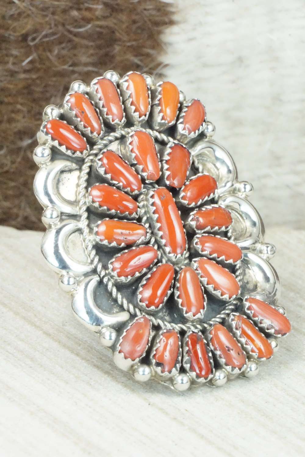 Coral and Sterling Silver Ring - Justina Wilson - Size 8