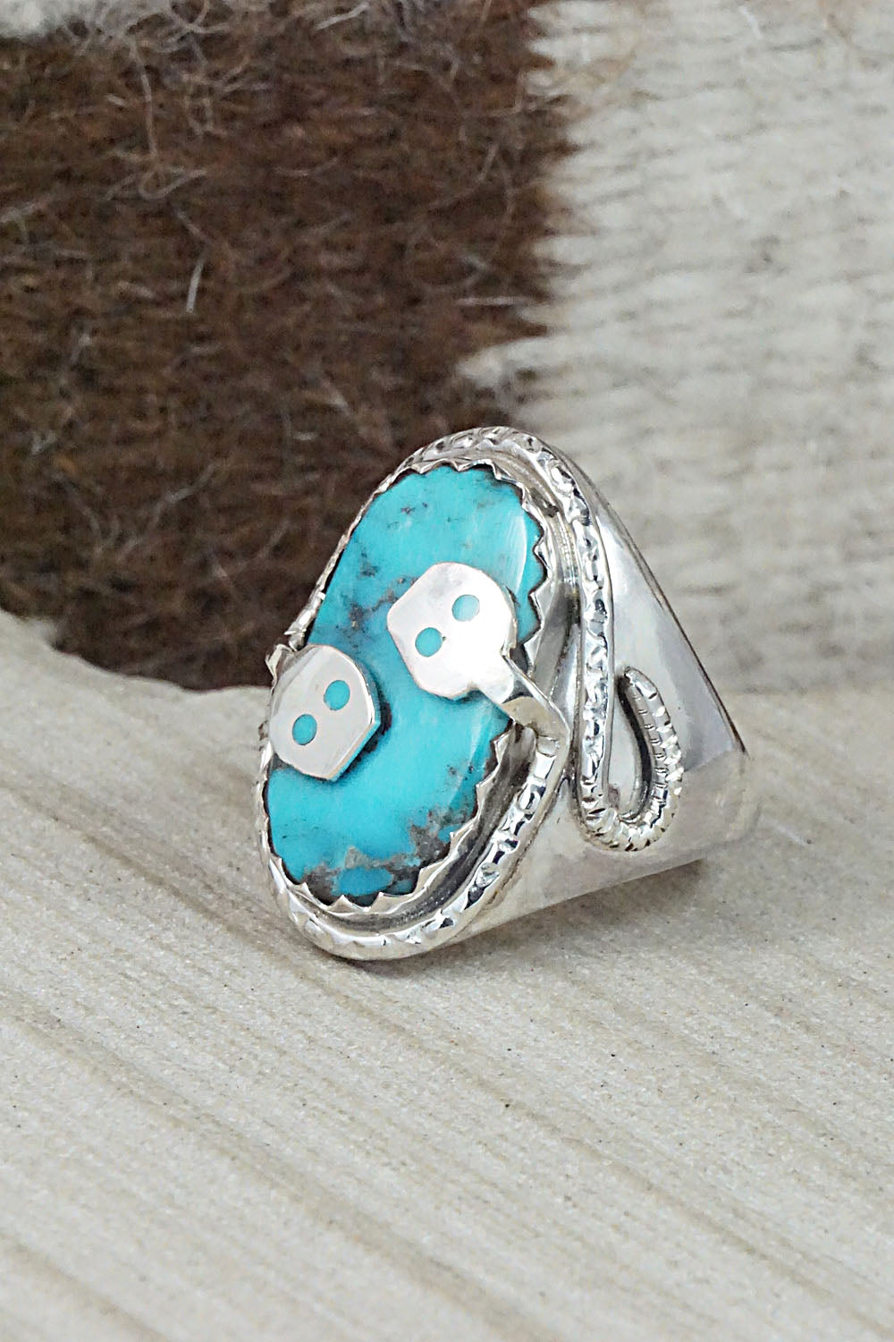Turquoise & Sterling Silver Ring - Joy Calavaza - Size 9.5