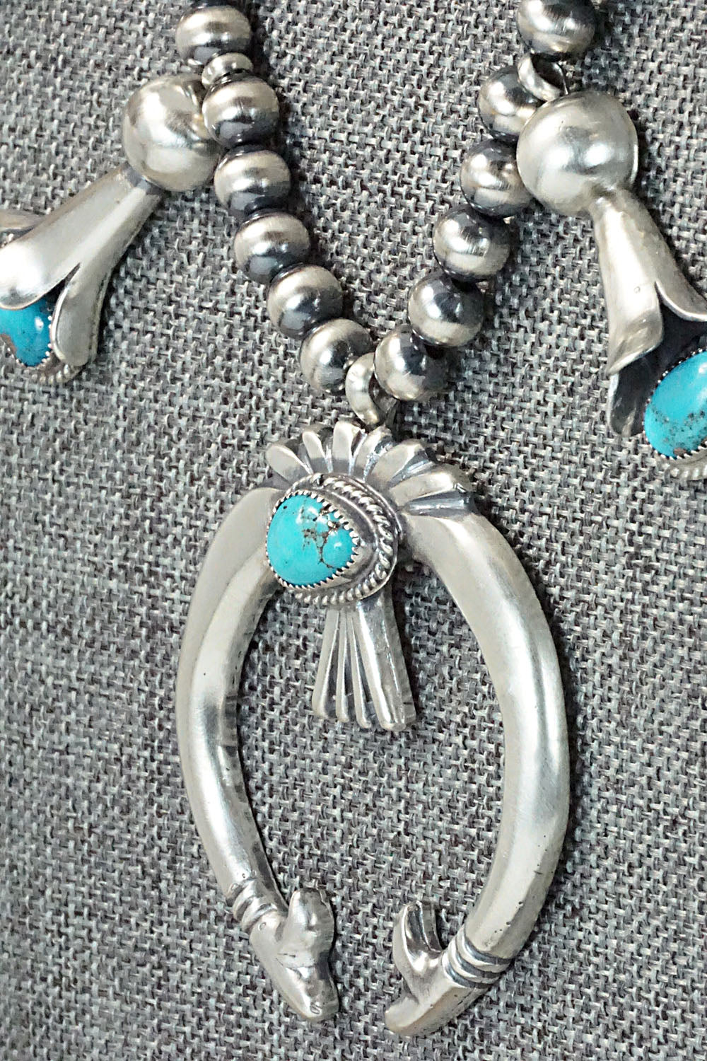 Turquoise & Sterling Silver Squash Blossom Necklace and Earrings - Derrick Gordon Jr.