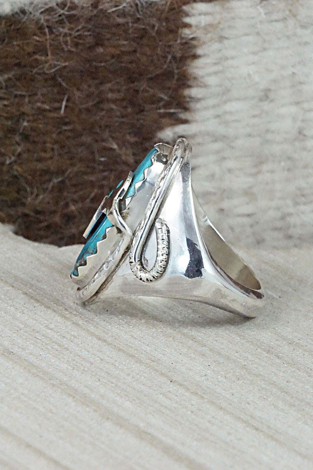 Turquoise & Sterling Silver Ring - Joy Calavaza - Size 9.5