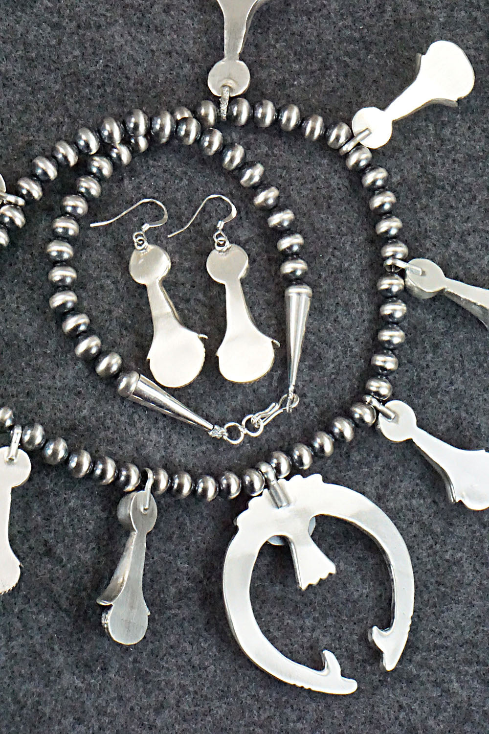 Turquoise & Sterling Silver Squash Blossom Necklace and Earrings - Derrick Gordon Jr.