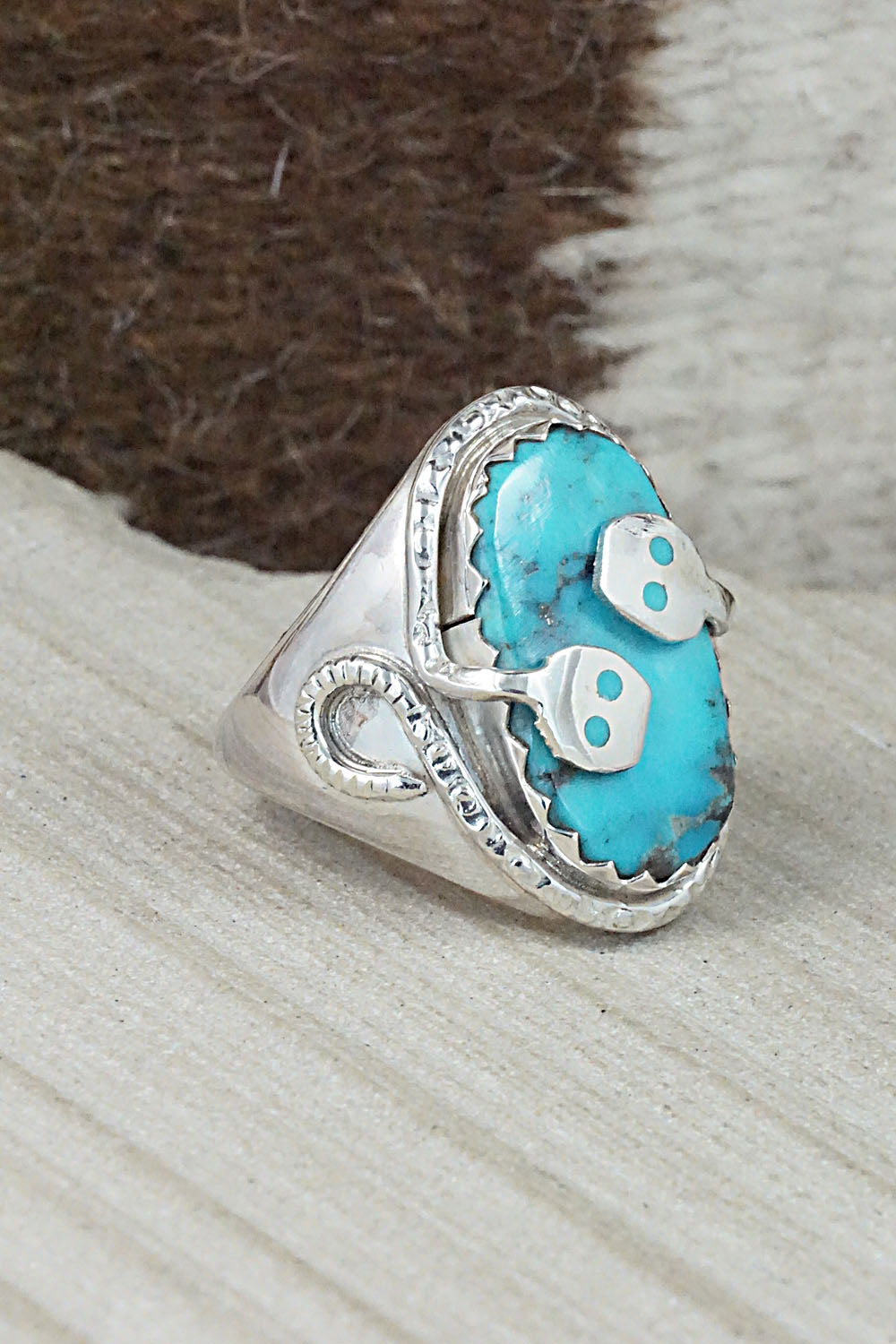 Turquoise & Sterling Silver Ring - Joy Calavaza - Size 9.5
