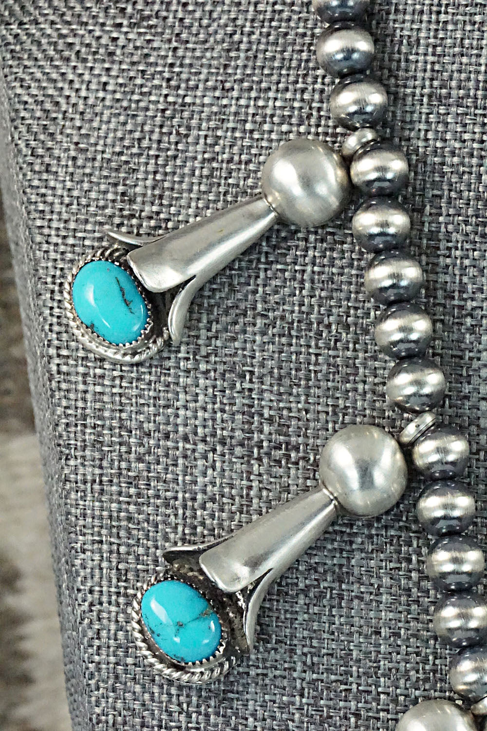 Turquoise & Sterling Silver Squash Blossom Necklace and Earrings - Derrick Gordon Jr.