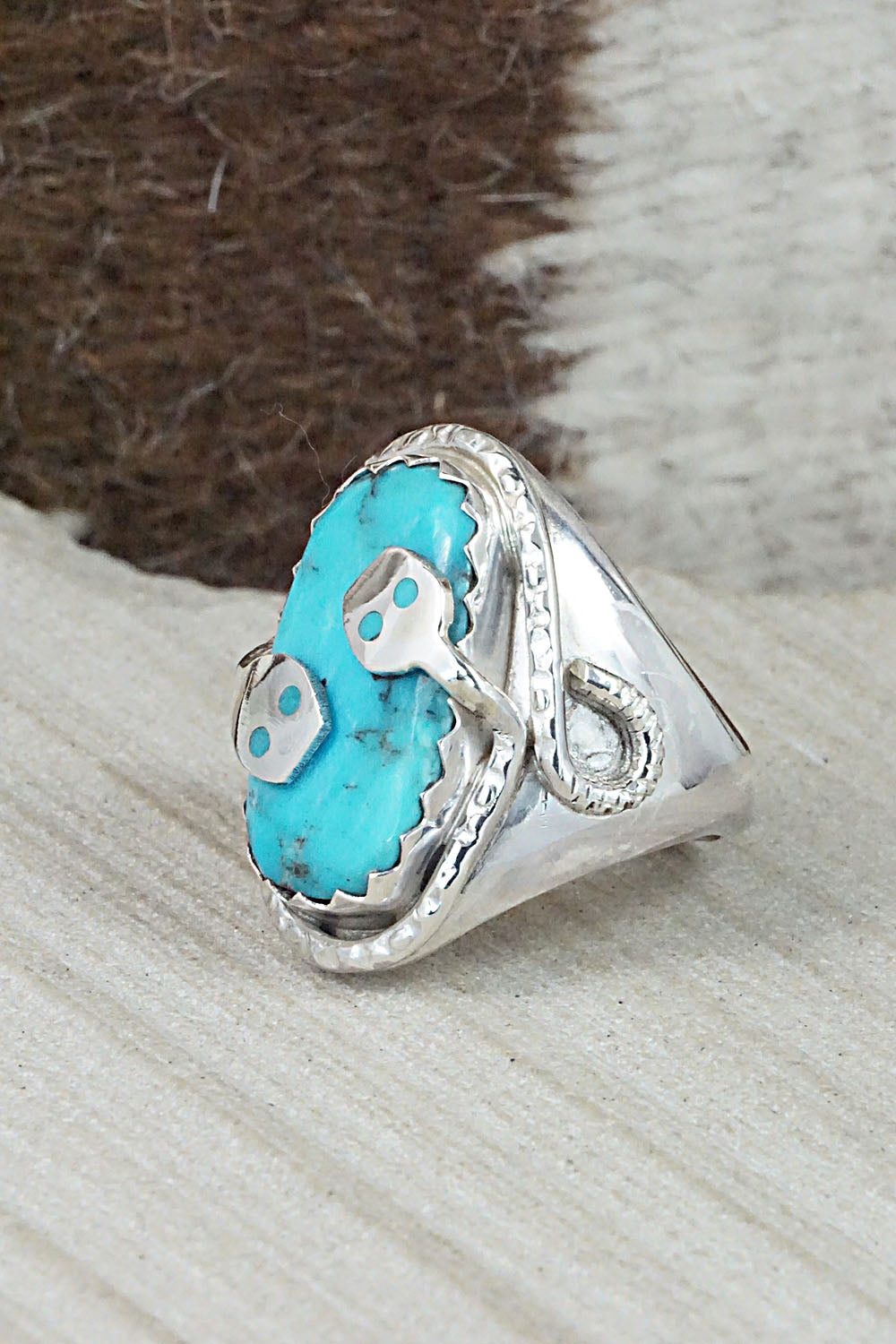 Turquoise & Sterling Silver Ring - Joy Calavaza - Size 9.5