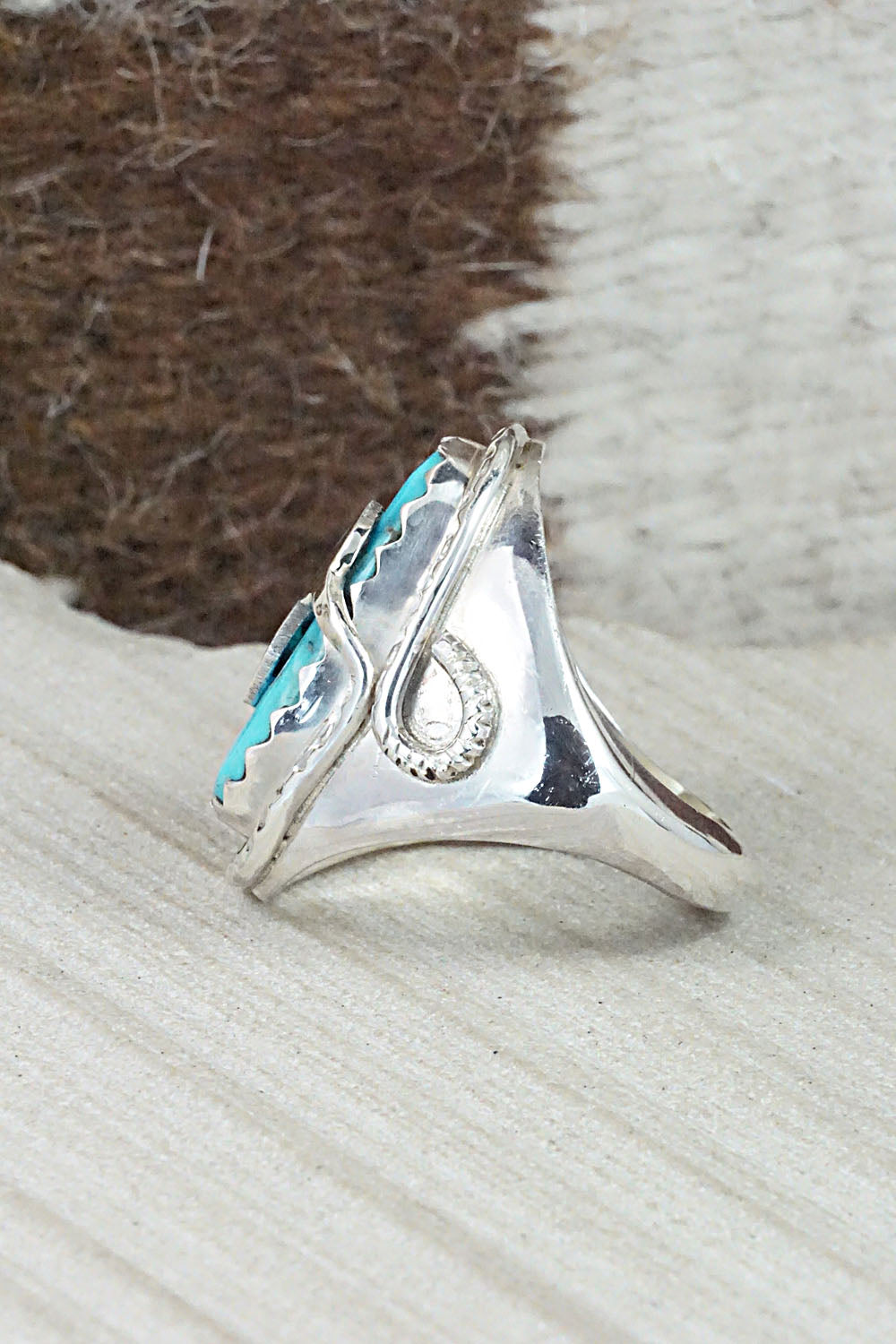 Turquoise & Sterling Silver Ring - Joy Calavaza - Size 9.5