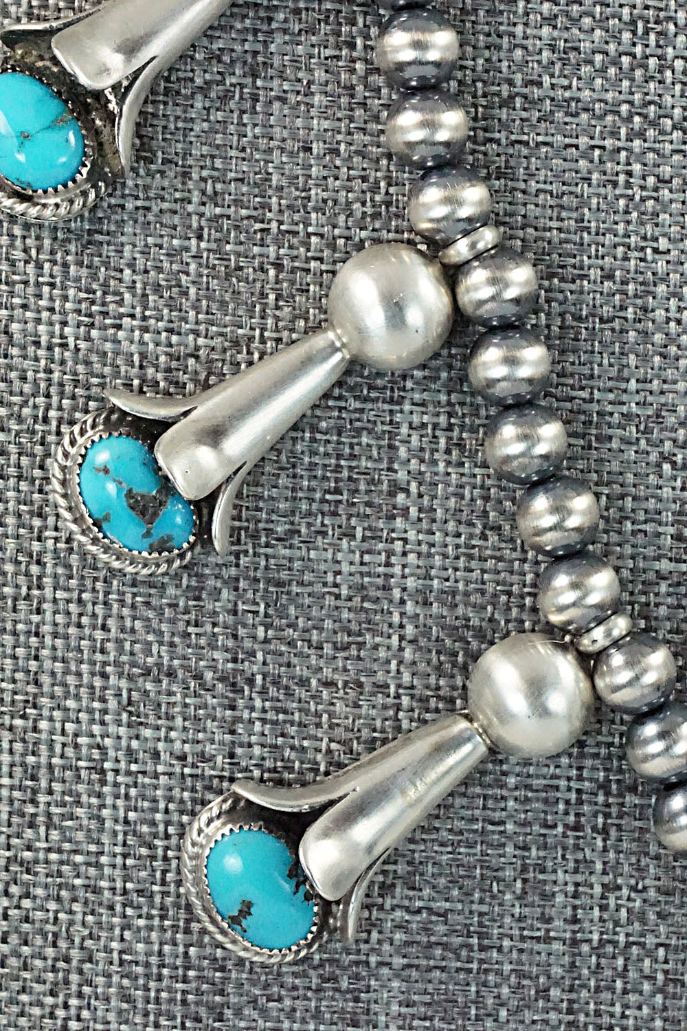 Turquoise & Sterling Silver Squash Blossom Necklace and Earrings - Derrick Gordon Jr.