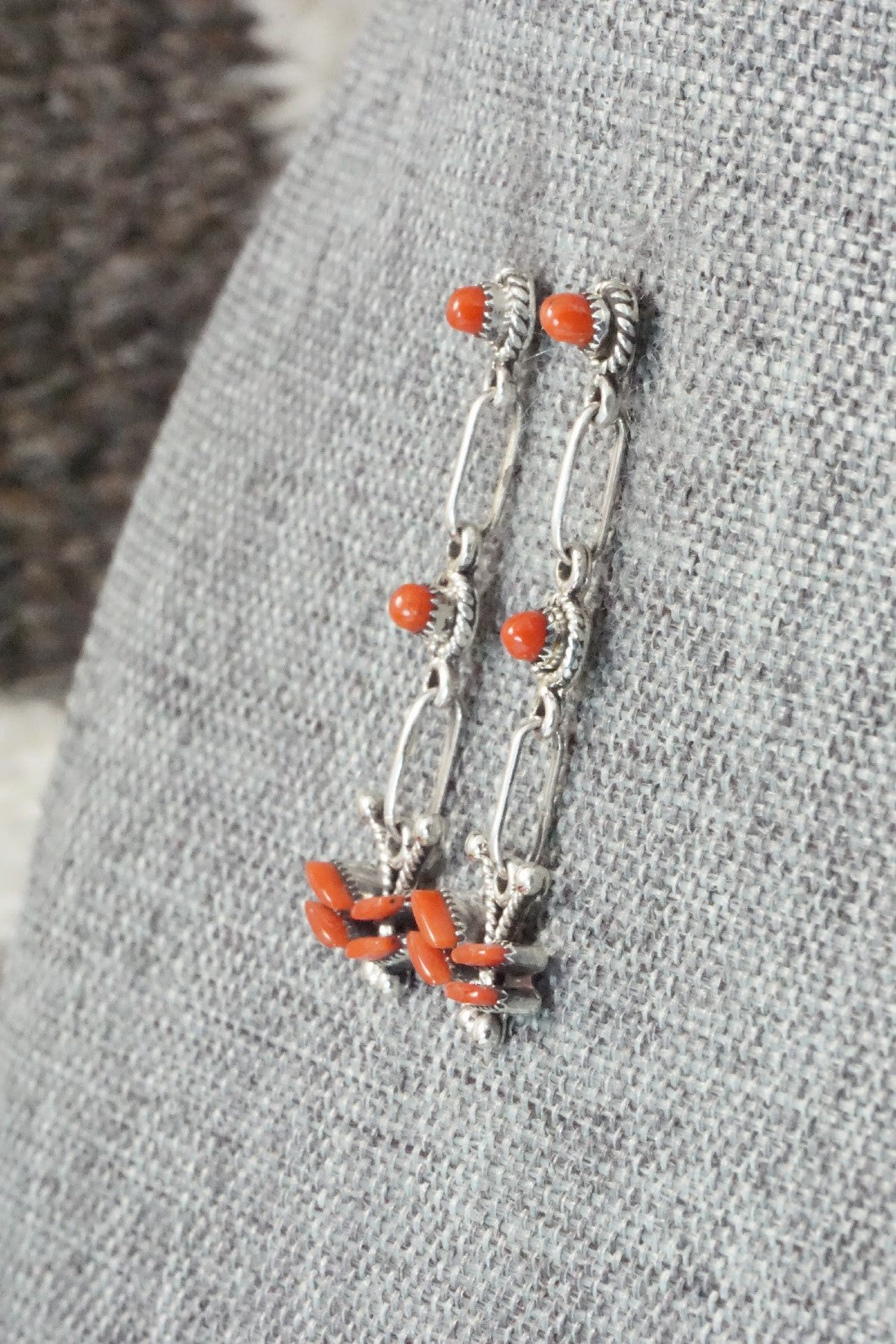 Coral & Sterling Silver Earrings - Mildred Ukestine