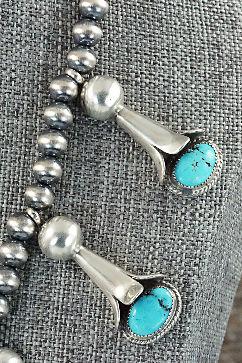 Turquoise & Sterling Silver Squash Blossom Necklace and Earrings - Derrick Gordon Jr.