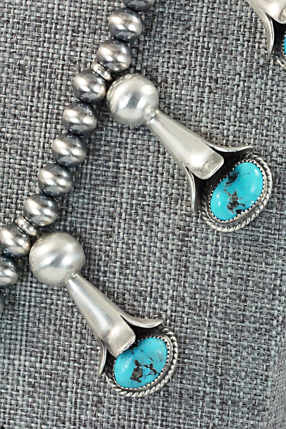 Turquoise & Sterling Silver Squash Blossom Necklace and Earrings - Derrick Gordon Jr.