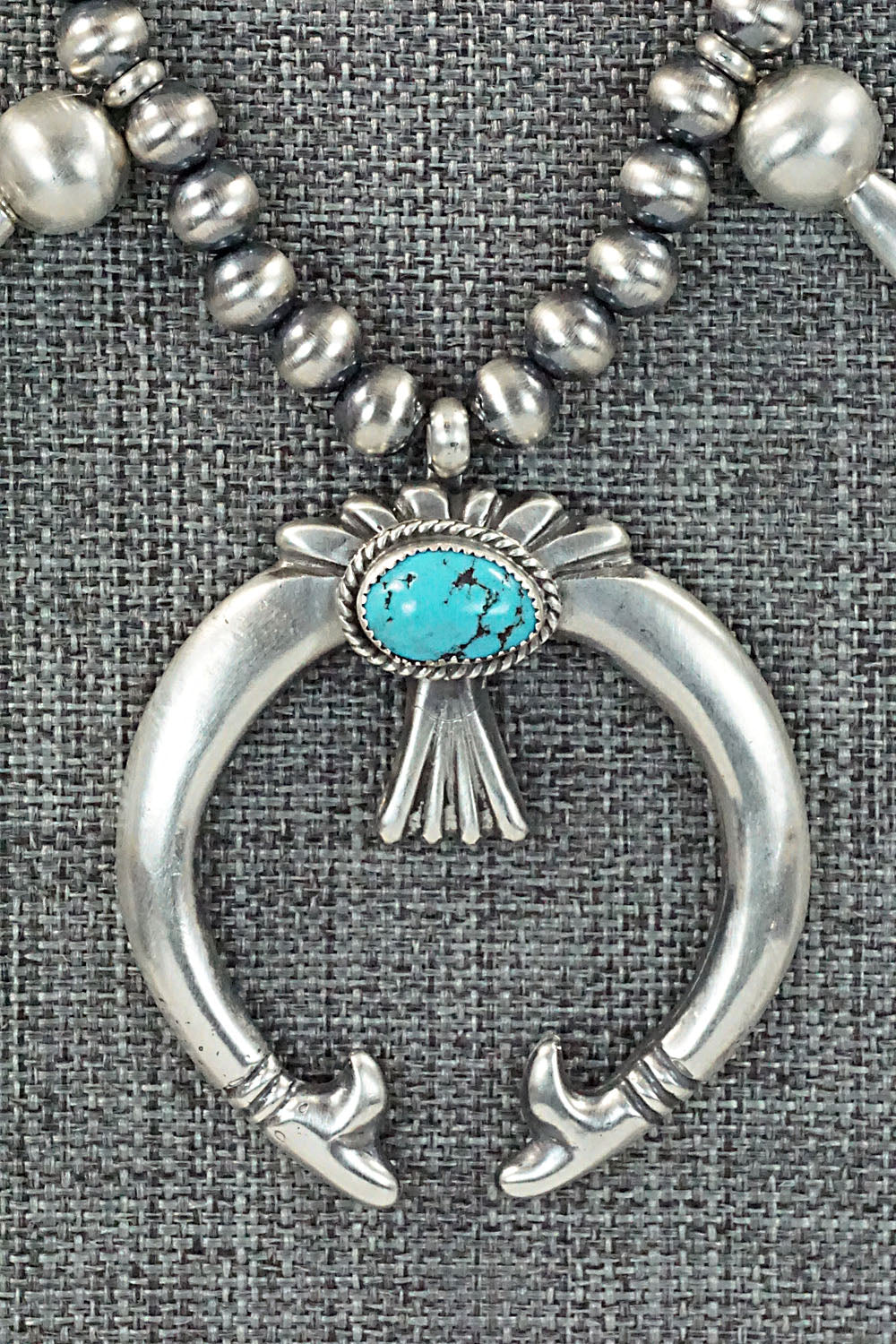 Turquoise & Sterling Silver Squash Blossom Necklace and Earrings - Derrick Gordon Jr.