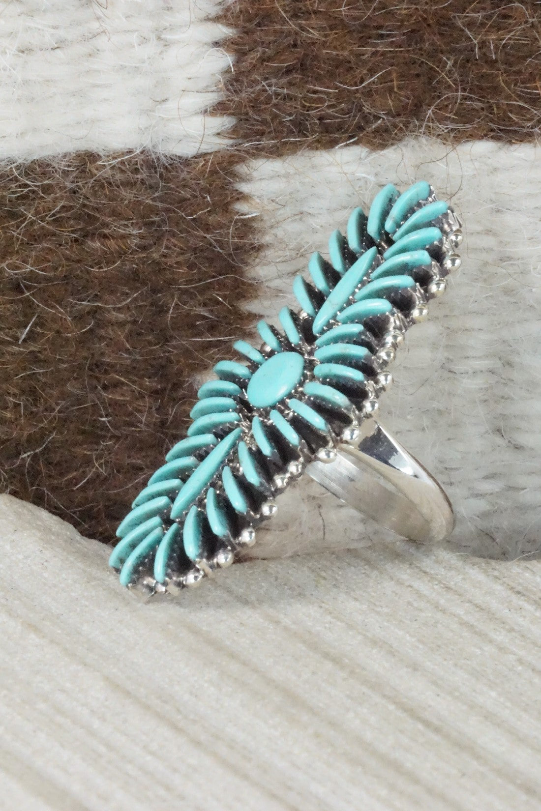 Turquoise & Sterling Silver Ring - Edmund Cooeyate - Size 6.75