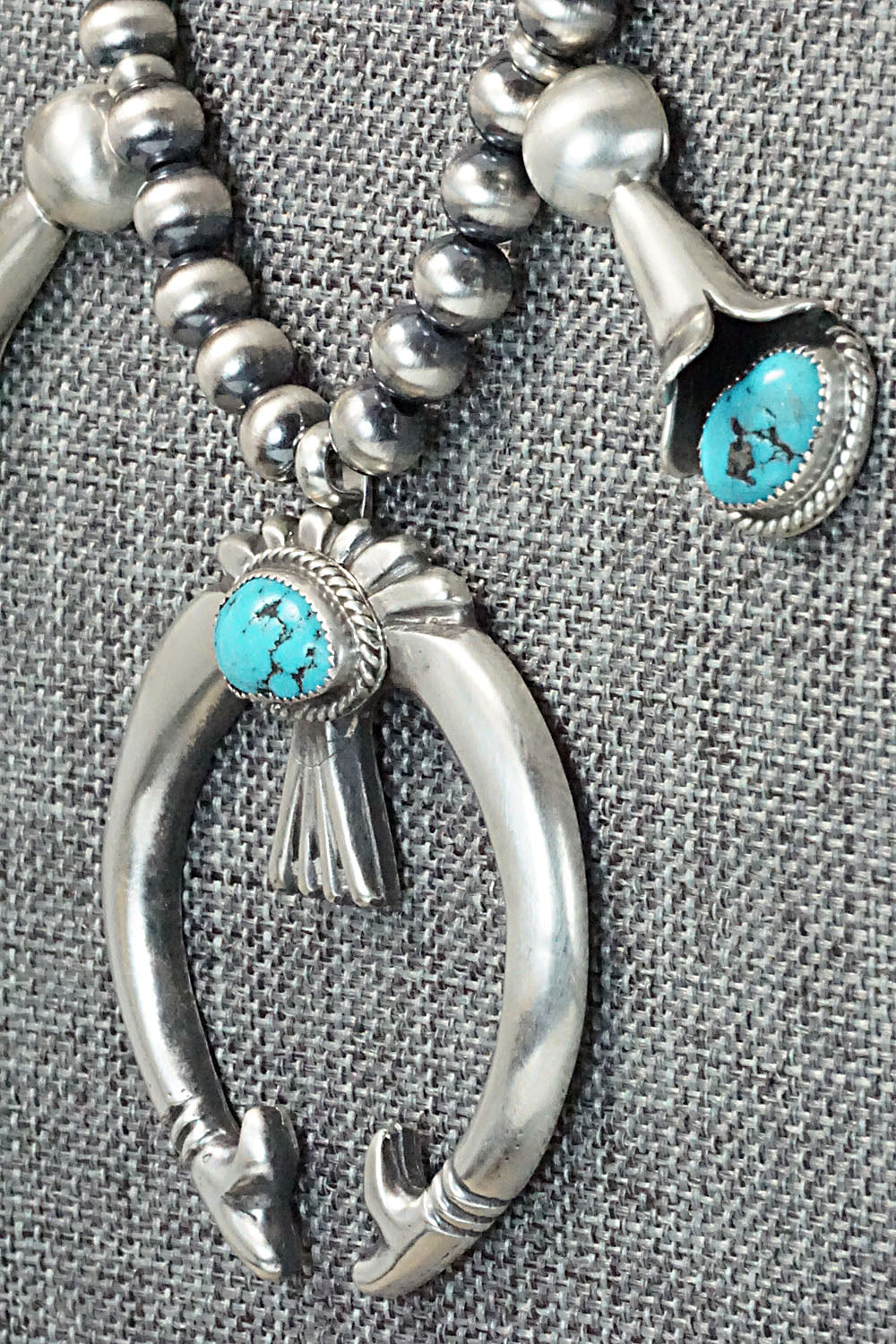 Turquoise & Sterling Silver Squash Blossom Necklace and Earrings - Derrick Gordon Jr.