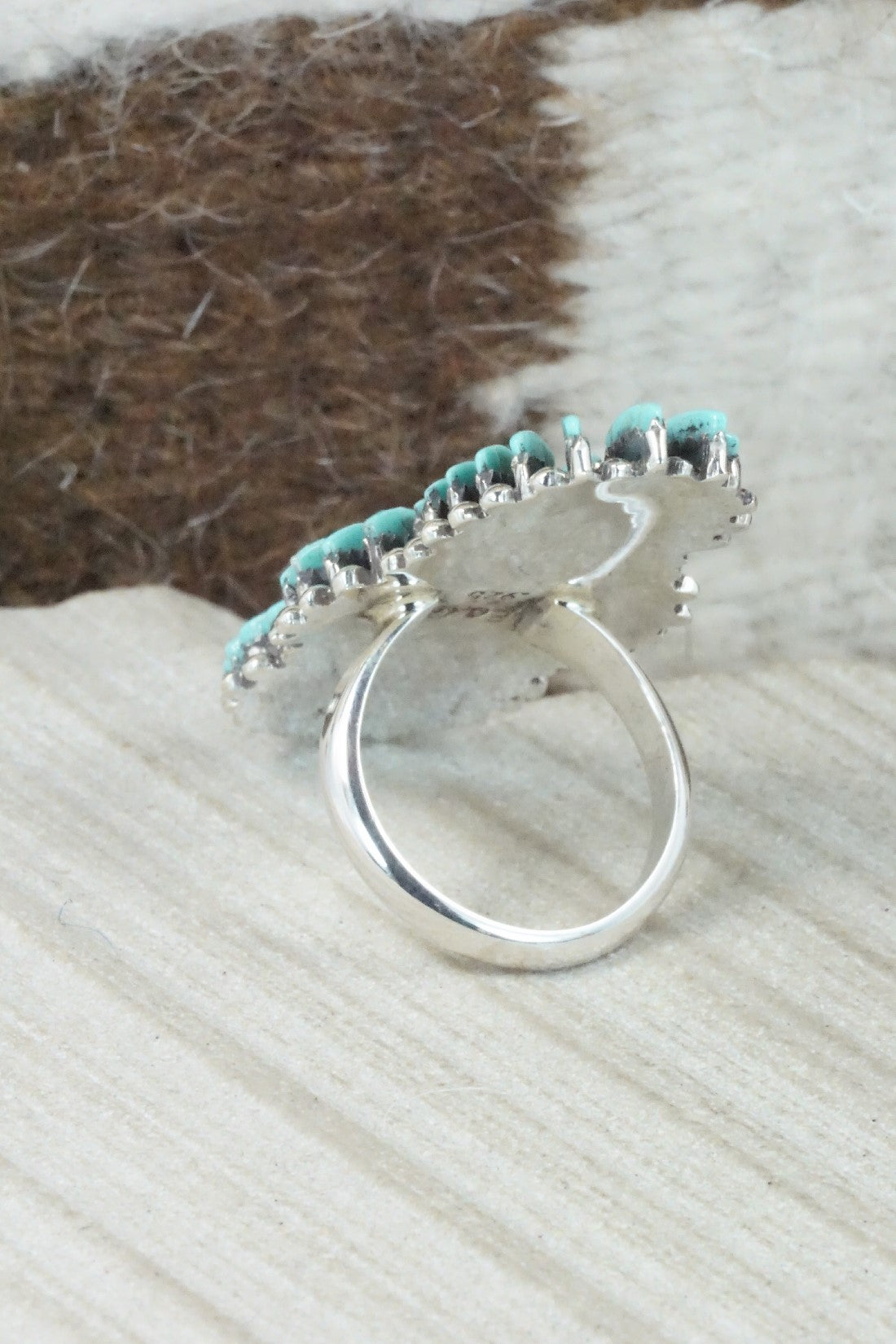 Turquoise & Sterling Silver Ring - Edmund Cooeyate - Size 6.75