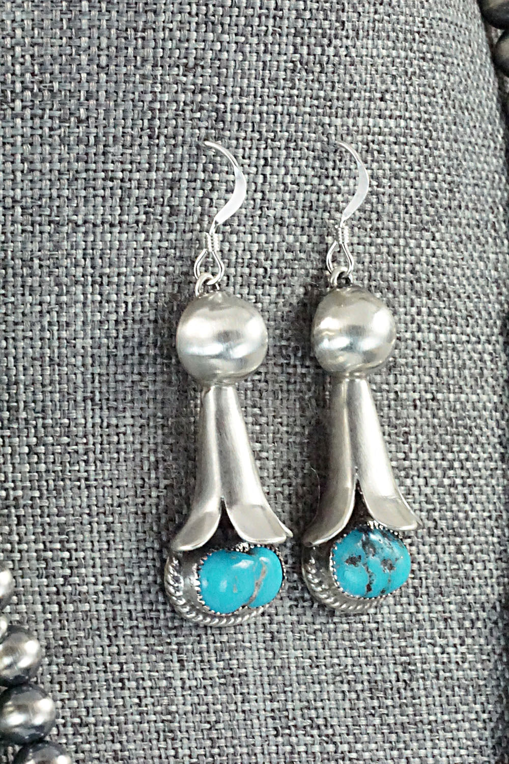 Turquoise & Sterling Silver Squash Blossom Necklace and Earrings - Derrick Gordon Jr.