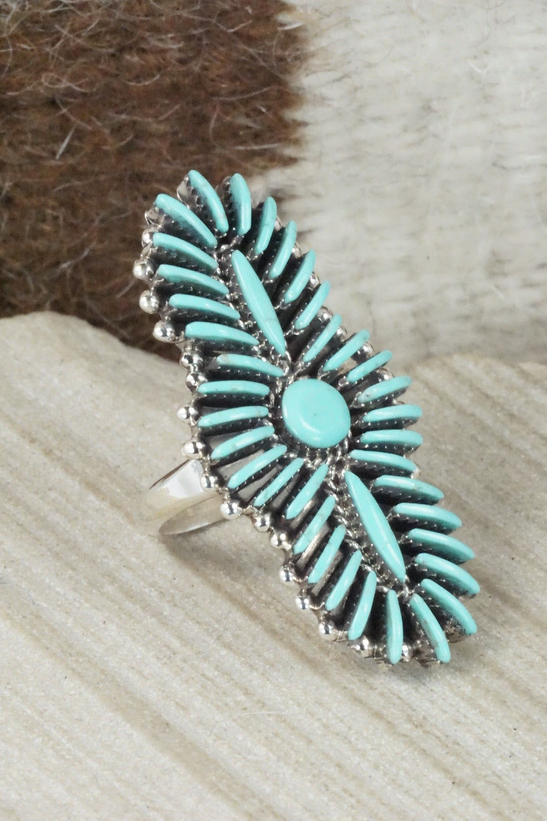 Turquoise & Sterling Silver Ring - Edmund Cooeyate - Size 6.75