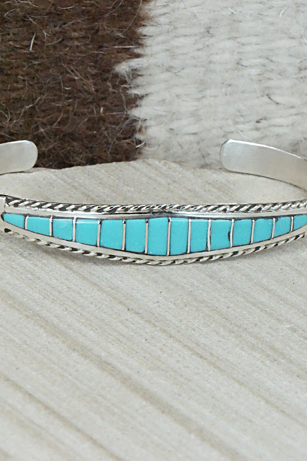 Turquoise & Sterling Silver Inlay Bracelet - Millie Peynetsa