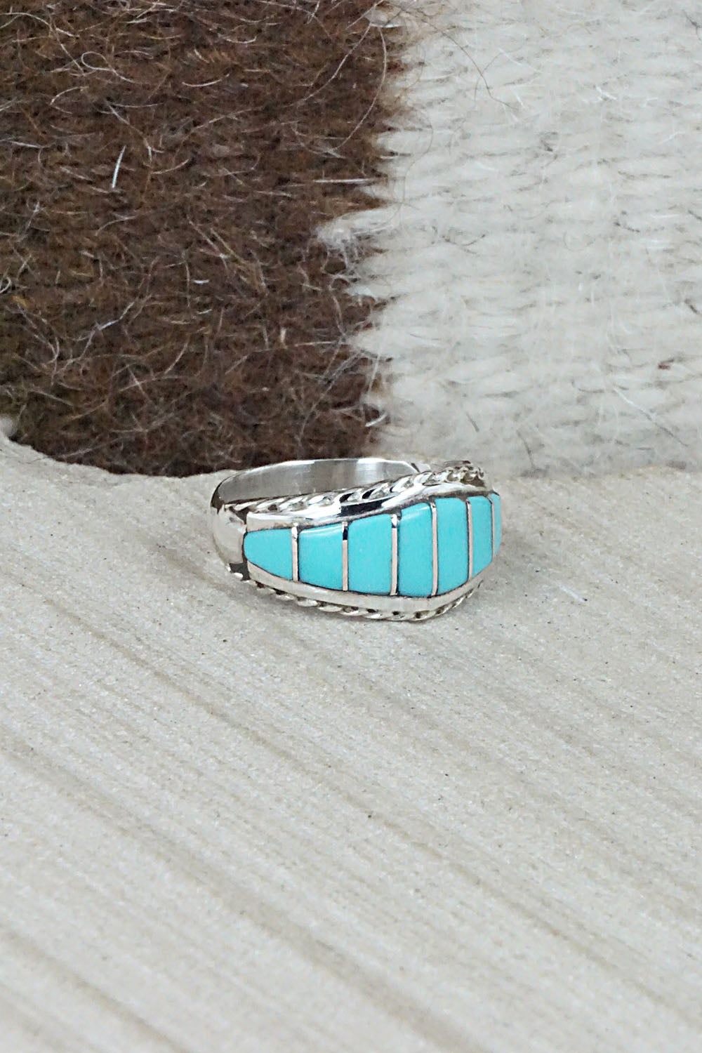 Turquoise & Sterling Silver Ring - Miranda Peynetsa - Size 7