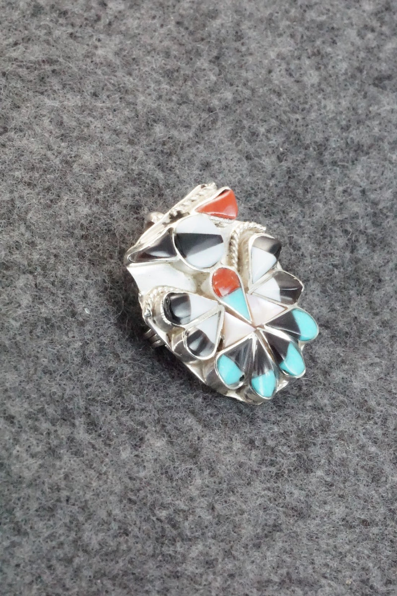 Multi Stone & Sterling Silver Inlay Pendant / Pin - Alva Nastacio