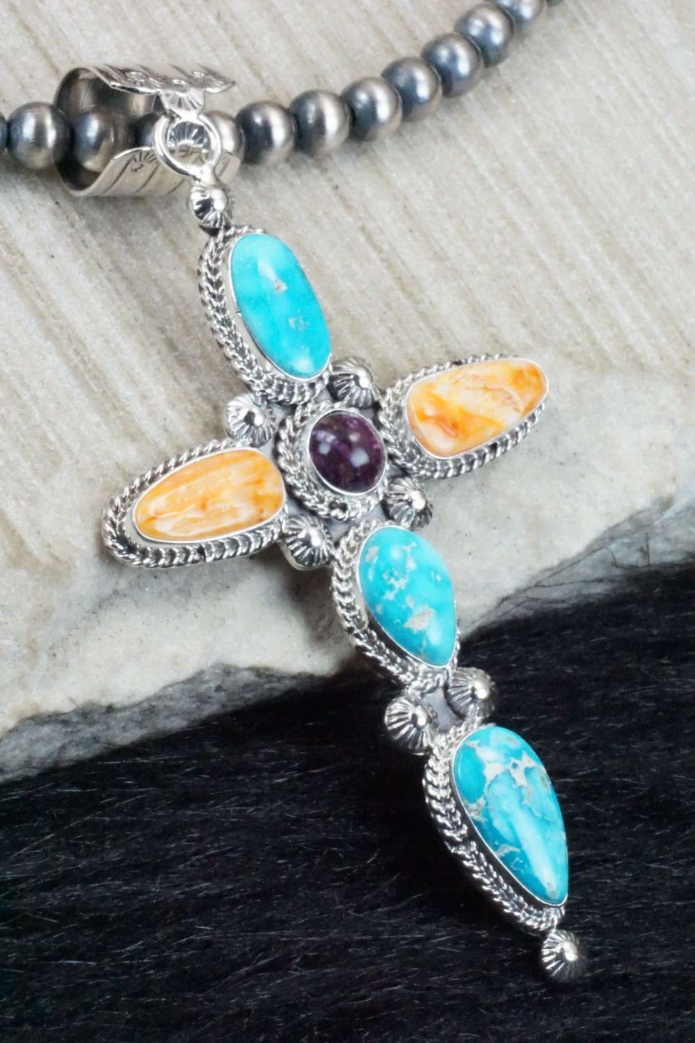 Multi Stone Pendant & Sterling Silver Necklace - Samuel Yellowhair