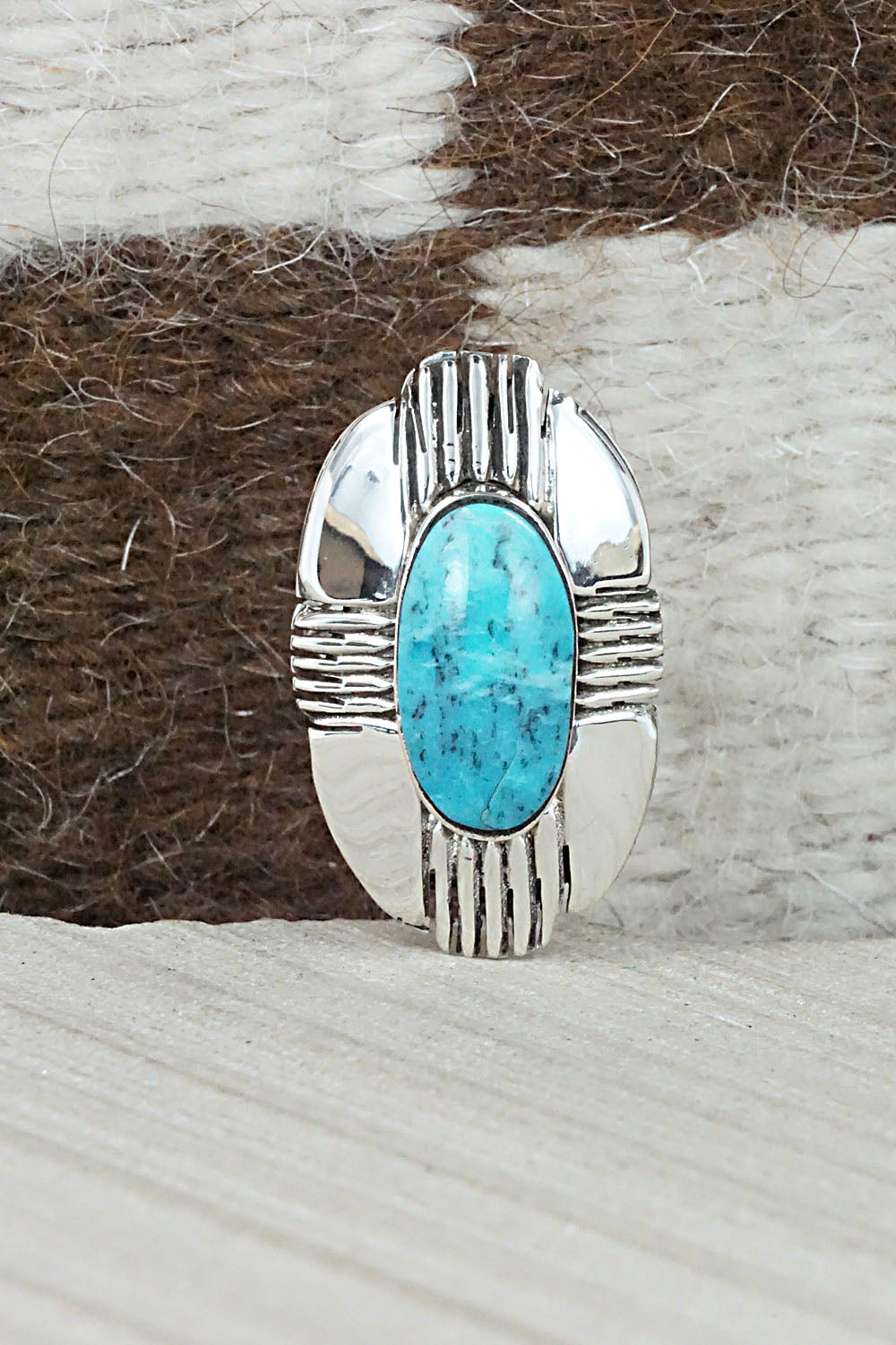 Turquoise and Sterling Silver Ring - Mike Smith - Size 8.75