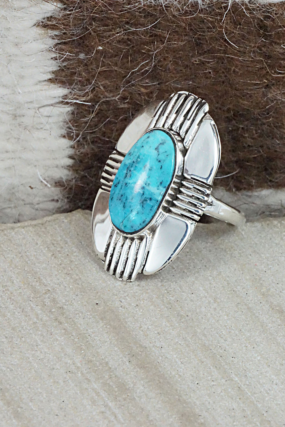 Turquoise and Sterling Silver Ring - Mike Smith - Size 8.75
