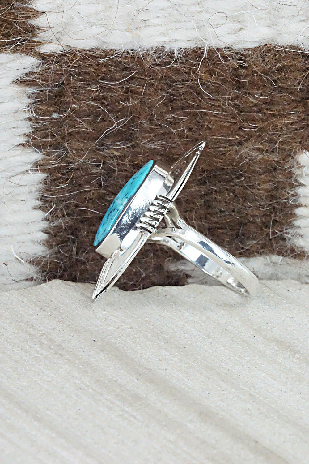 Turquoise and Sterling Silver Ring - Mike Smith - Size 8.75