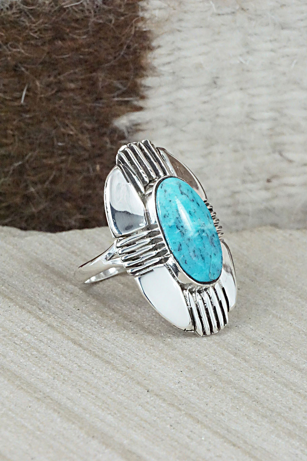 Turquoise and Sterling Silver Ring - Mike Smith - Size 8.75